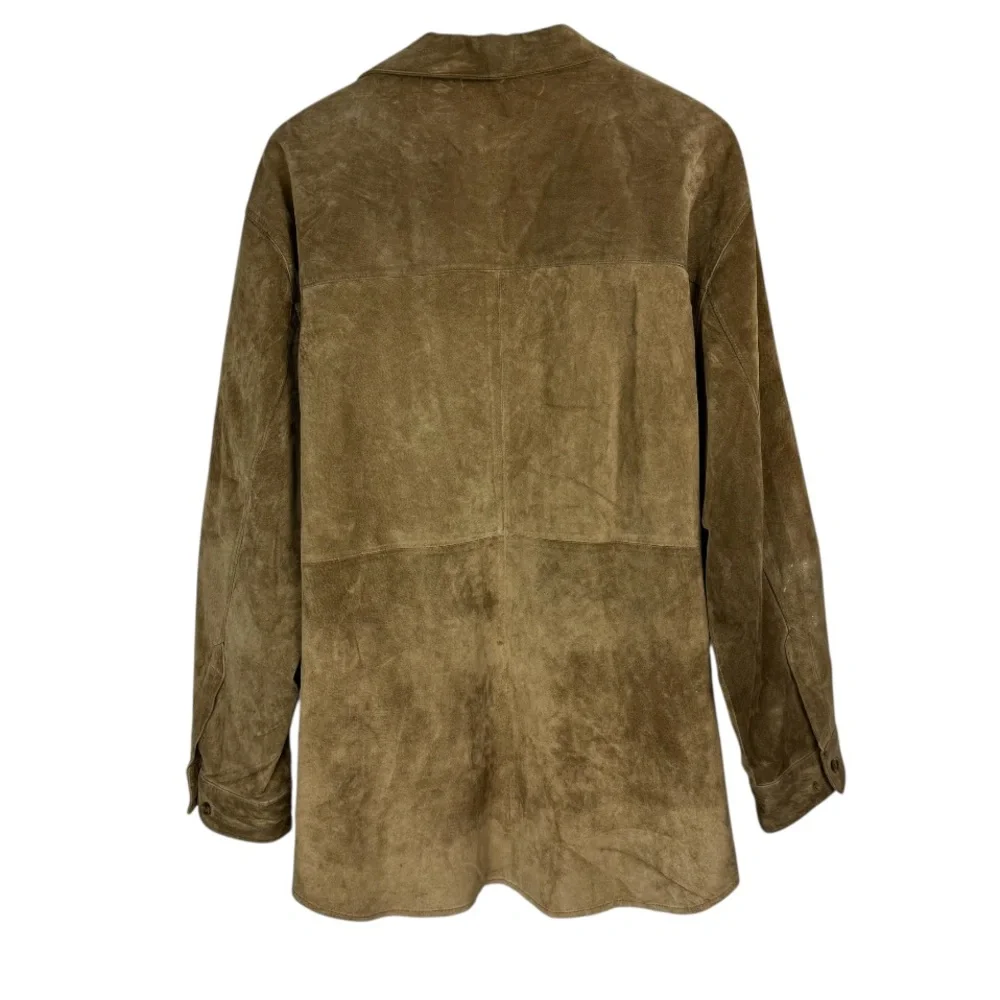 Mark Shale Mens Suede Leather Jacket Coat Sz Large Tan Button Down